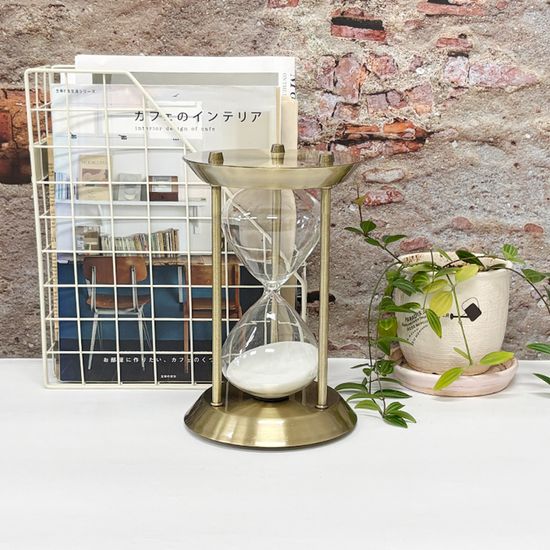 브론즈 철제 인테리어 유리 화이트 모래시계 30분