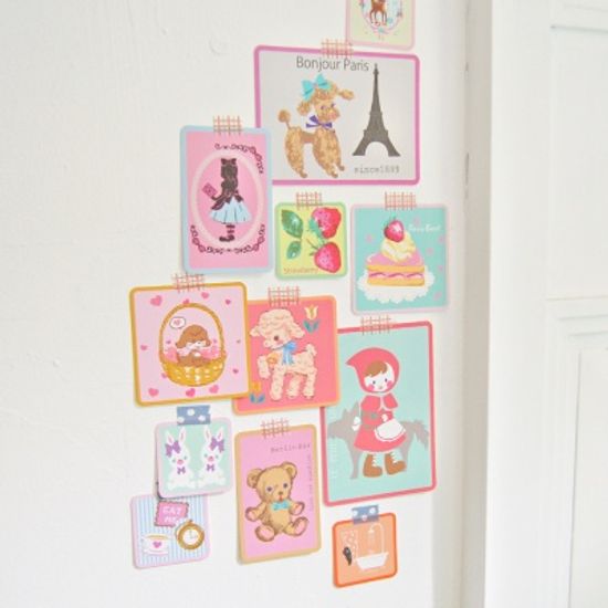  큐트 일러스트 미니 포스터 카드(12장 1세트)