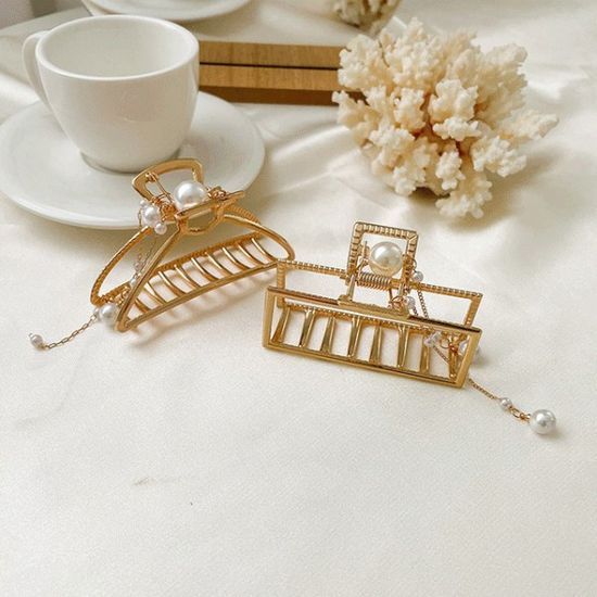 깔끔 스퀘어 드롭 펄 진주 헤어 집게핀