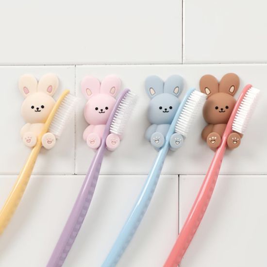 베이지브라운 토끼 칫솔걸이 실리콘 흡착 스티커