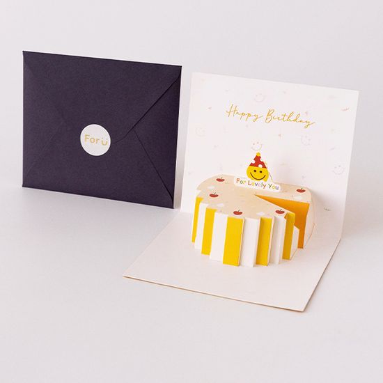 옐로우 생일 축하 팝업 카드 미니 3D 입체 메세지