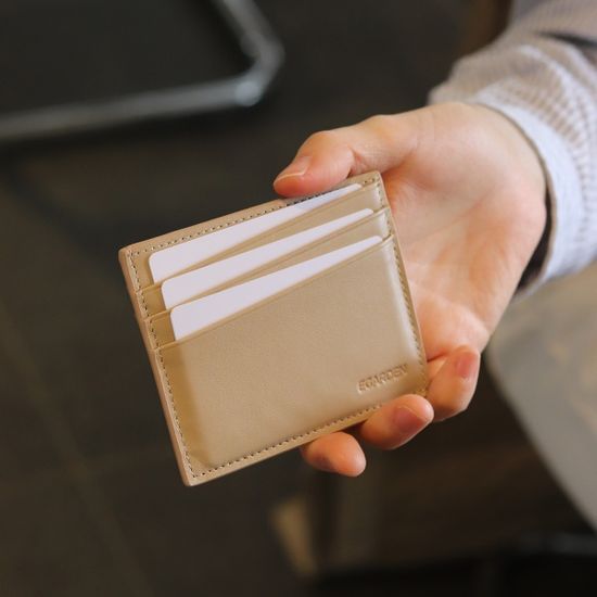 가죽 슬림 카드 남성 여성 공용 지갑 교통카드 베이지