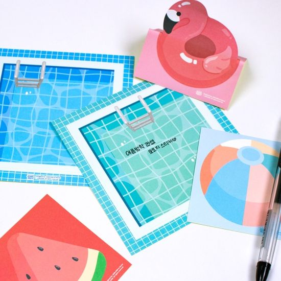 여름방학 모조지 스티커 - 블루풀