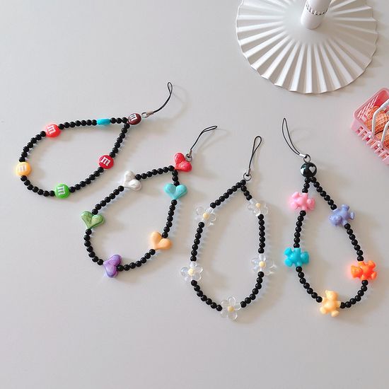 블랙 비즈 하트 플라워 폰 스트랩(4종)