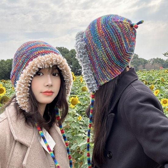 여성 니트모자 퍼 귀달이모자