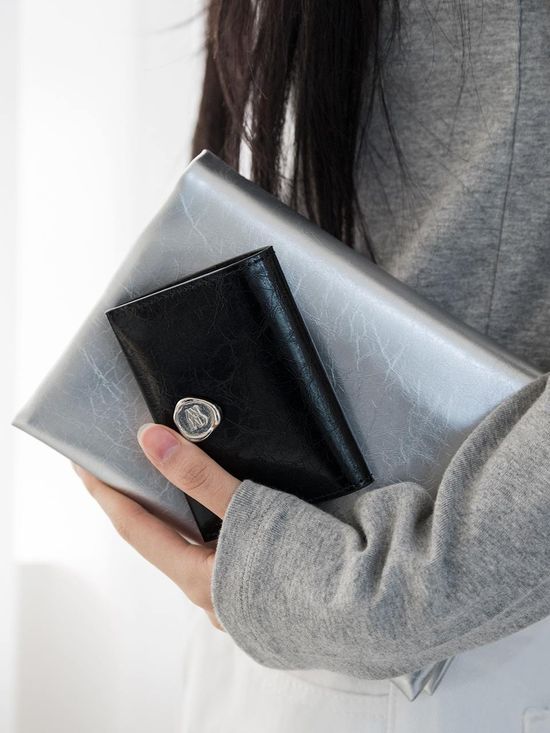 누보 글로시 카드지갑 여자 소가죽 미니 명함 