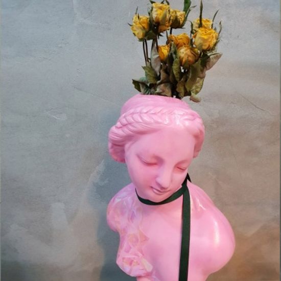 유리조각 아트 중형 비너스여인 석고상화분38cm+리본2