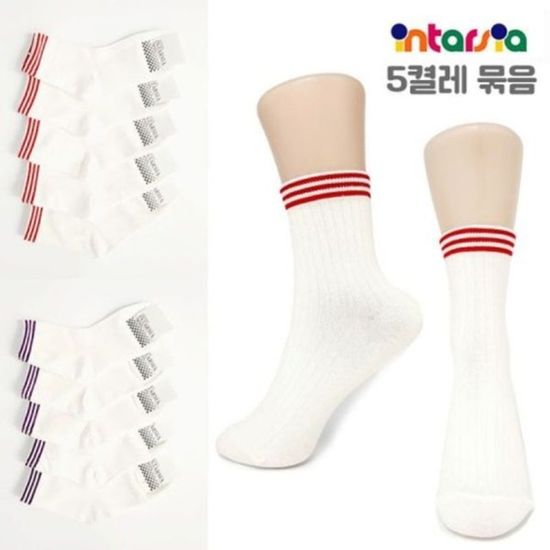 골지 여성 양말 중목 삭스 여자 패션 양말 5세트[WD2B