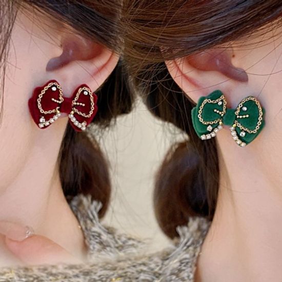 크리스마스 벨벳 곰돌이 리본 패션 귀걸이 장미 반지