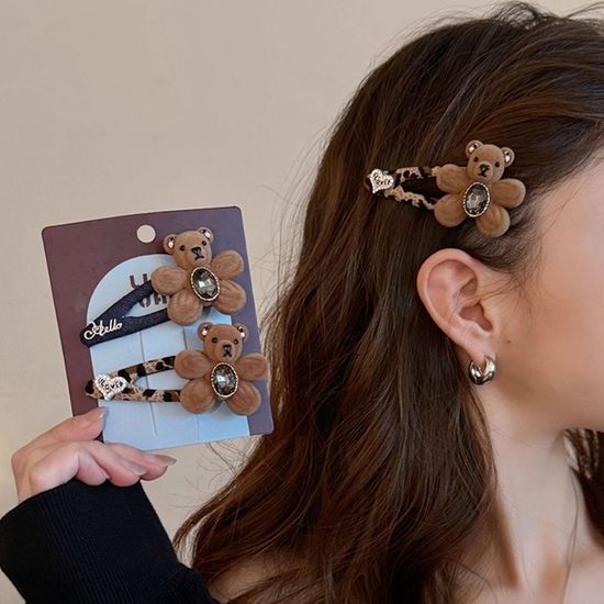 곰돌이 큐빅 뚝딱핀 머리핀 벨벳 옆 앞머리 헤어핀 삔