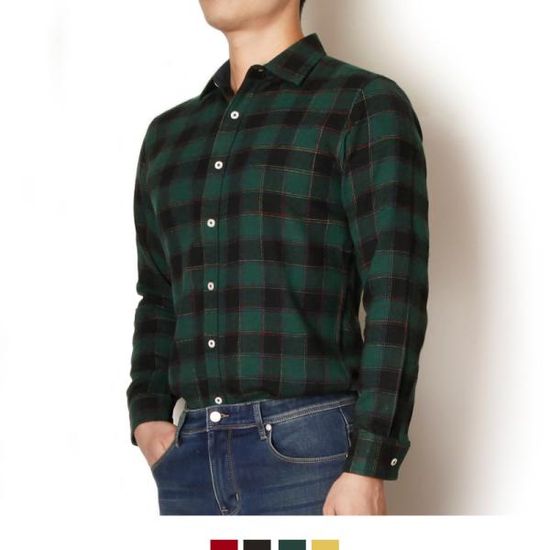 남자 기모 체크 셔츠 빅사이즈 남방 4COLOR
