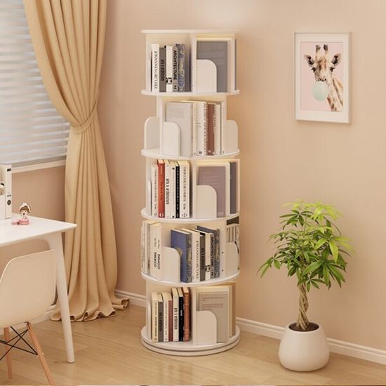 대용량 360도 회전 원형 책장 5단