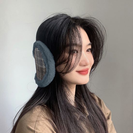 체크패턴 방한 귀마개 겨울귀덮개 털귀마개