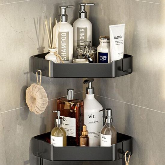 무타공 화장실코너선반 무타공 부착 선반 블랙 P420