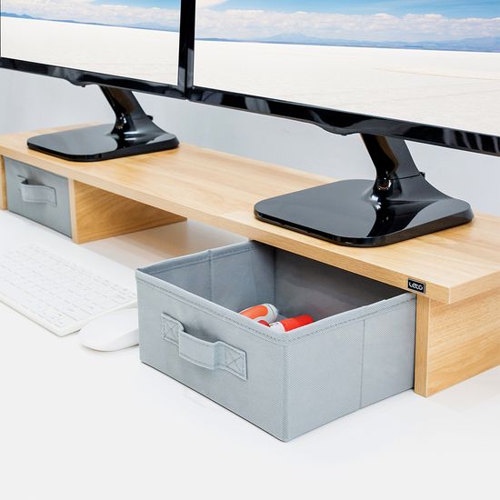 레토 듀얼 우드 모니터 받침대 서랍형 선반 LMS-DS13