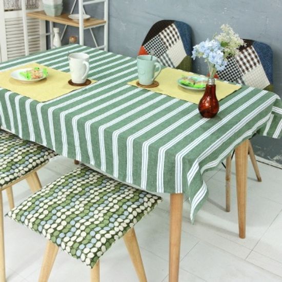 린넨워싱 스트라이프 식탁보 - 그린