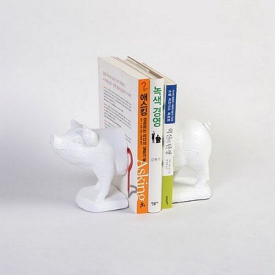 돼지 디자인 인테리어 데코  북엔드 세트-화이트색상