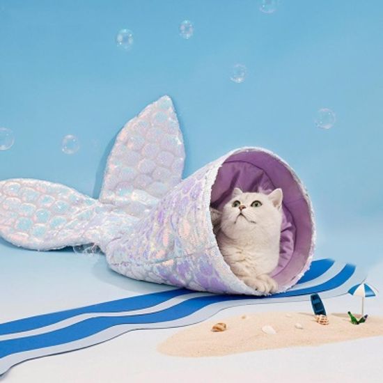 반려동물 소형견 고양이 인어꼬리 침낭 보온 숨숨침낭