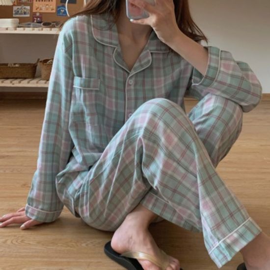 어나더뷰 스프링 체크 카라 파자마 상하세트 no.992