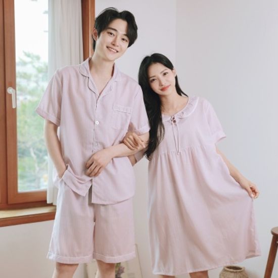 (통풍소재) 비올렛 여름 커플 원피스 잠옷 파자마