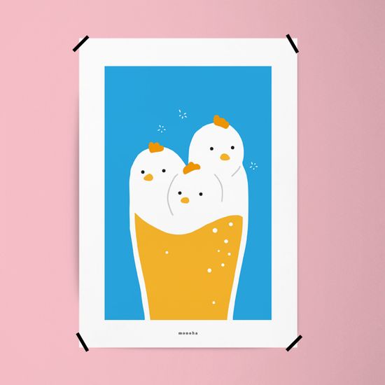 치맥 퐁당 M 디자인 포스터 치킨 맥주