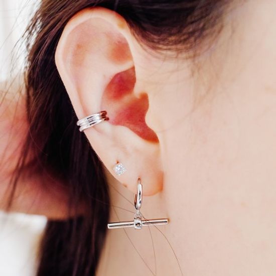 실버 두줄 라인 이어커프