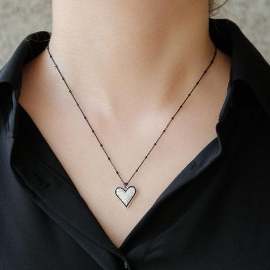 제이로렌 하트 큐빅 투톤 펜던트 실버 목걸이 N01129