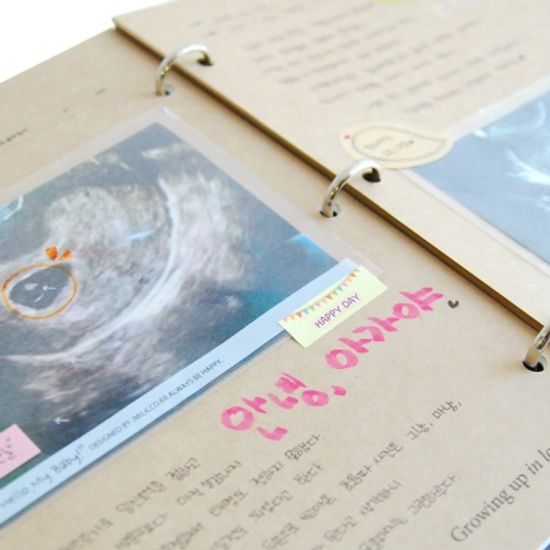 프리미엄 이니셜 임신초음파앨범/태교앨범-핫핑크