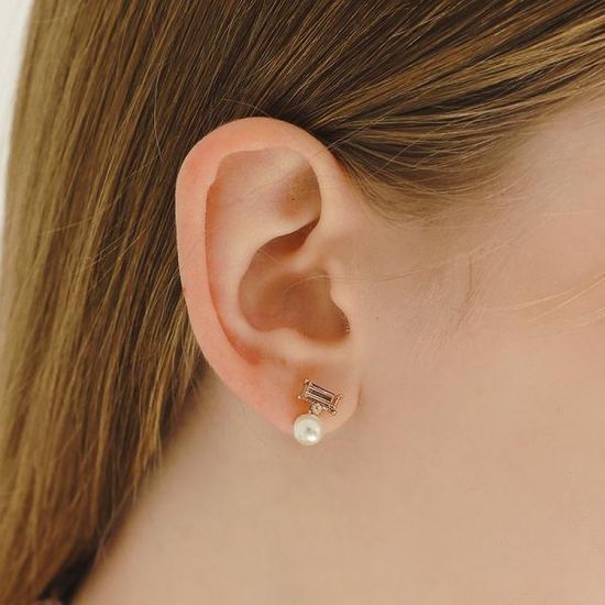 제이로렌 직사각 큐빅 오너먼트 진주 귀걸이 M03838