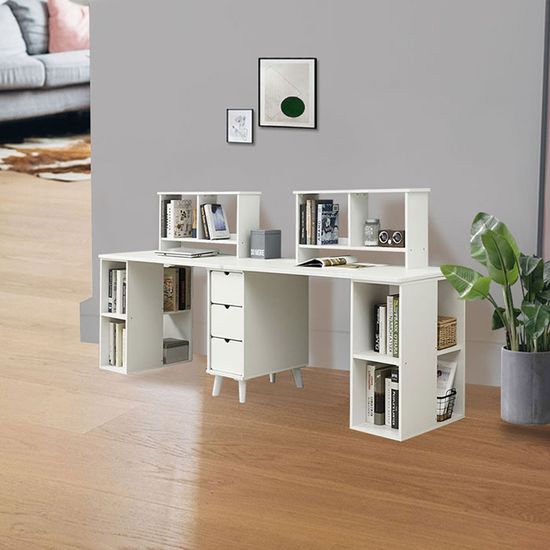 (2인용)가정용 사무용 책상 240cm(서랍,상부장) WB441