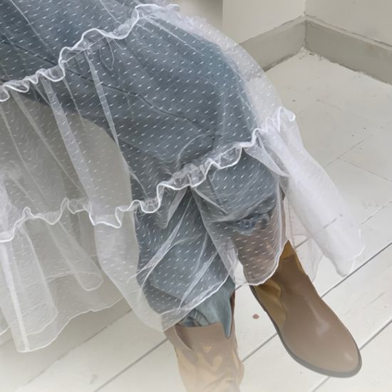 여성 여름 피아 레이어드 레이스 롱스커트