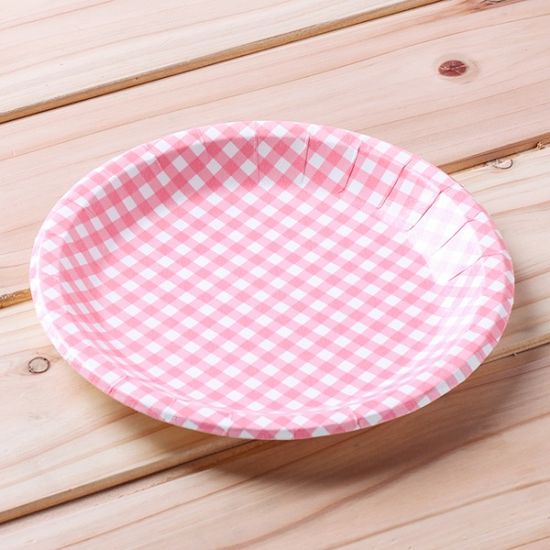 10p 롯데 핑크체크종이접시(18cm) 일회용앞접시