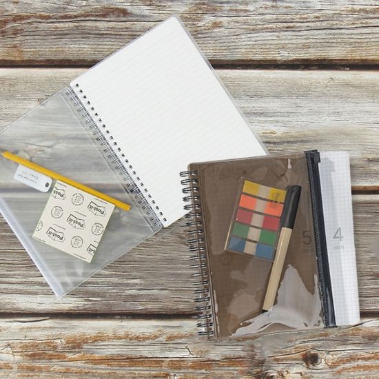 PVC 지퍼백 포켓 스프링 라인 무지 노트수첩 A5 2컬러