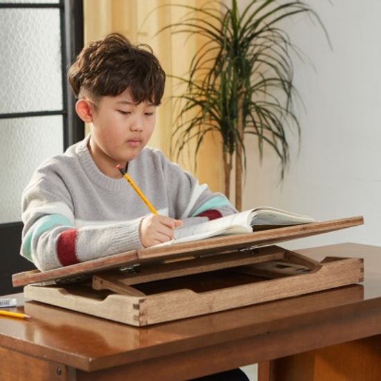 5단 각도조절 독서대 600 애쉬 원목 보관가방 세트