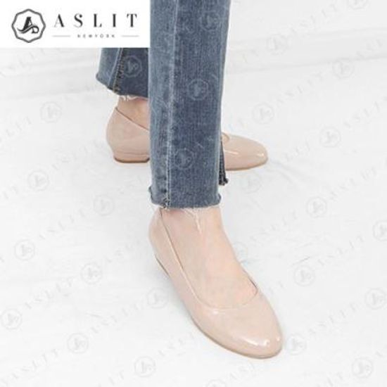 [애슬릿]여성 라운드 둥근아구 에나멜 플랫 슈즈 2cm