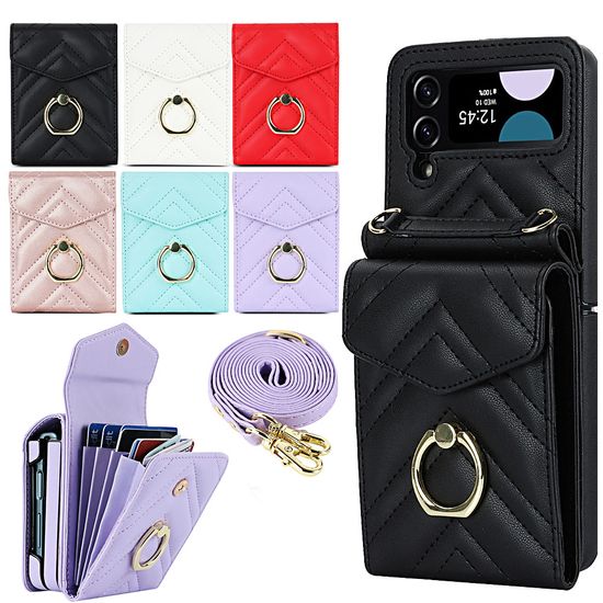 갤럭시 z플립 5 4 3 카드 지갑 가죽 목걸이 링 케이스
