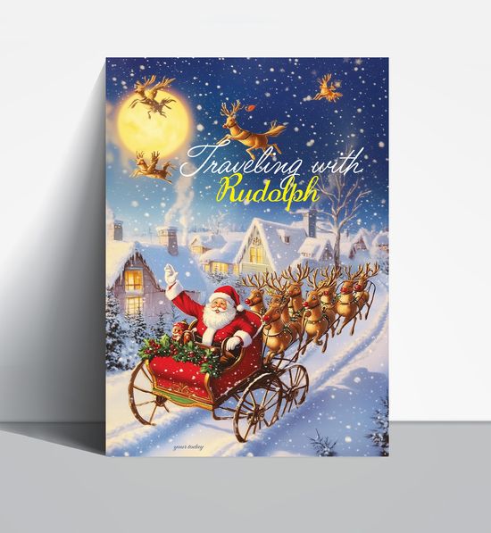 크리스마스 루돌프와 산타 일러스트 포스터