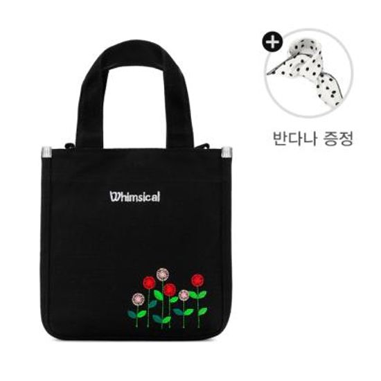 [WHIMSICAL] 윔지컬 플라워 자수 크로스 에코백 블랙