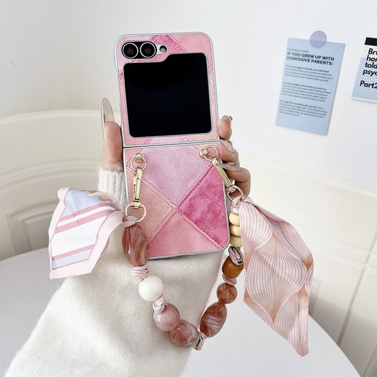 갤럭시 Z플립7 패치워크 스카프 스트랩 가죽 케이스