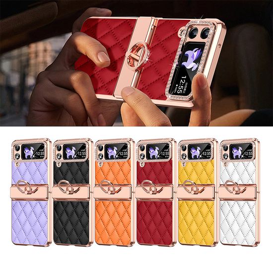 갤럭시 z플립 7 FE 6 5 4 3 퀄팅 가죽 큐빅 링 케이스