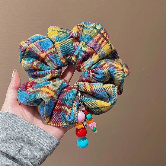 니트 꽃 뜨개 체크 패브릭 곱창 밴드 스크런치 머리끈