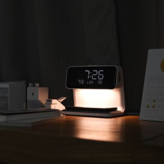 [무아스] 패브릭 Qi 고속 무선충전 무드등 알람시계