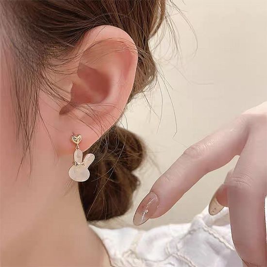 미니 골드 하트 토끼 스톤 드롭 귀걸이 패션 귀고리