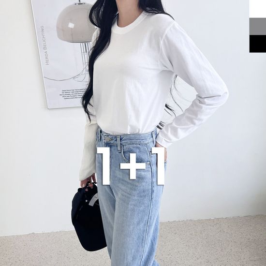 [1+1] 여자 기본 라운드 긴팔 티셔츠 빅사이즈 여성