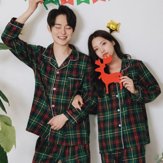 (빅사이즈 추가)웨스턴 체크 크리스마스 커플 파자마