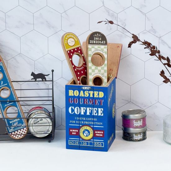 카페 블루레드 작은 우드 수납 상자