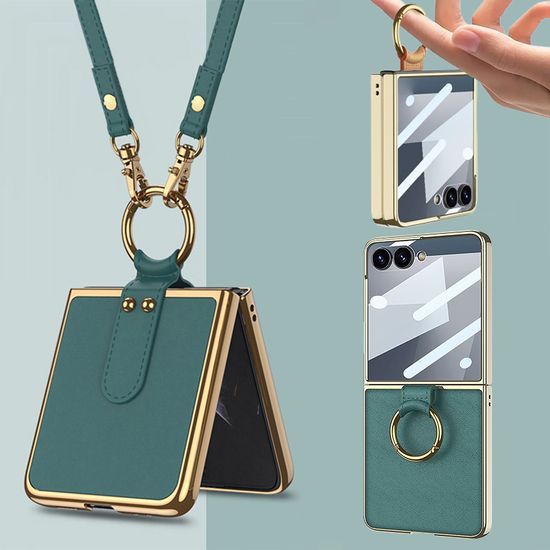 갤럭시z플립 7 FE 6 5 4 3 골드링 가죽 스트랩 케이스