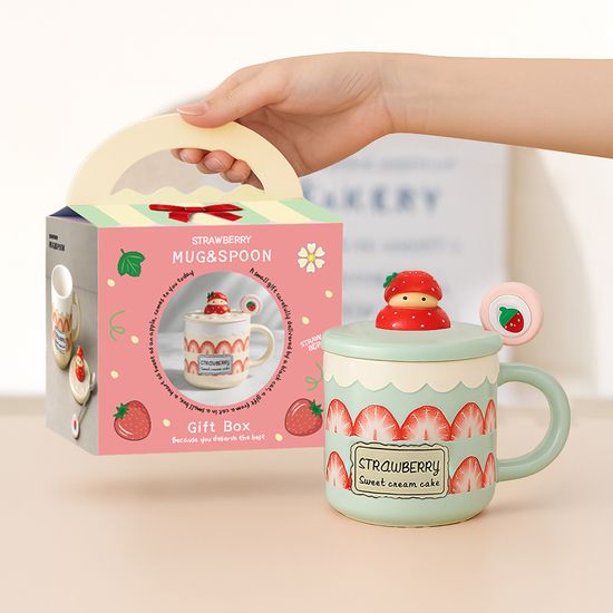 레토 딸기 스푼 머그컵 세트 400ml LMC-S03