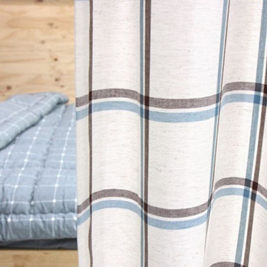 폴카 스카이브라운 체크 암막커튼