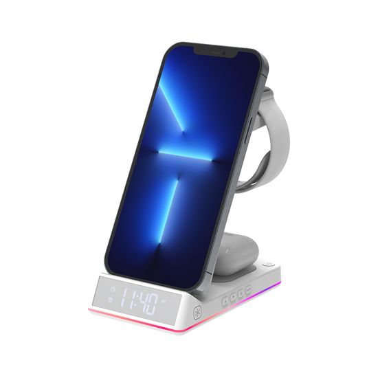 15W 5in1 고속 무선충전 접이식 LED 무드등 알람시계